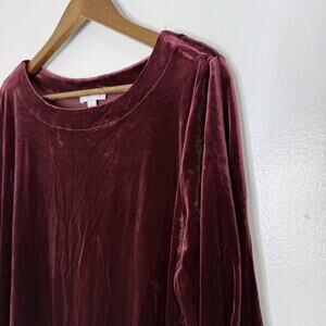 Susan Graver Dress Womens Large Red Maroon Velvet Shift 3/4 Sleeve Knee Length